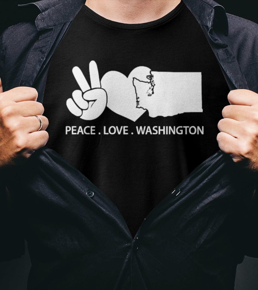 Peace Love Washington State Map Hand Gesture T-Shirt