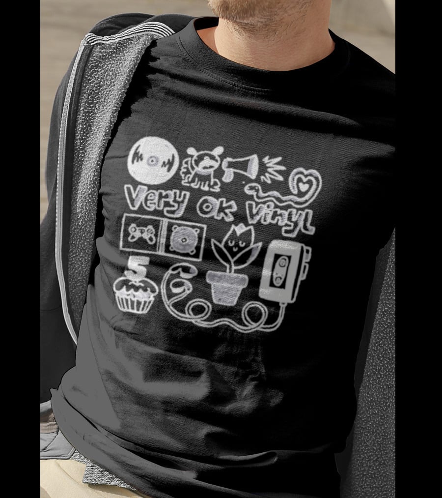 Very Ok Vinyl 5th Anniversary Cupcake Flower Megaphone Heart Cassette Doodle T-Shirt
