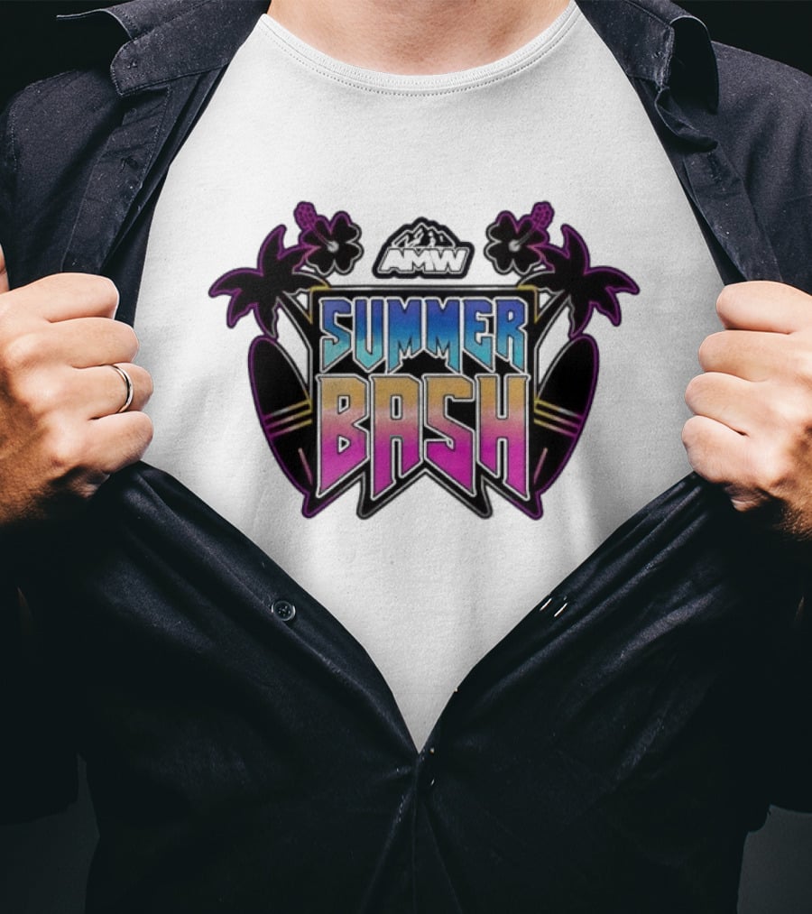AMW Summer Bash Tropical Vibes With Palm Trees And Surfboards T-Shirt