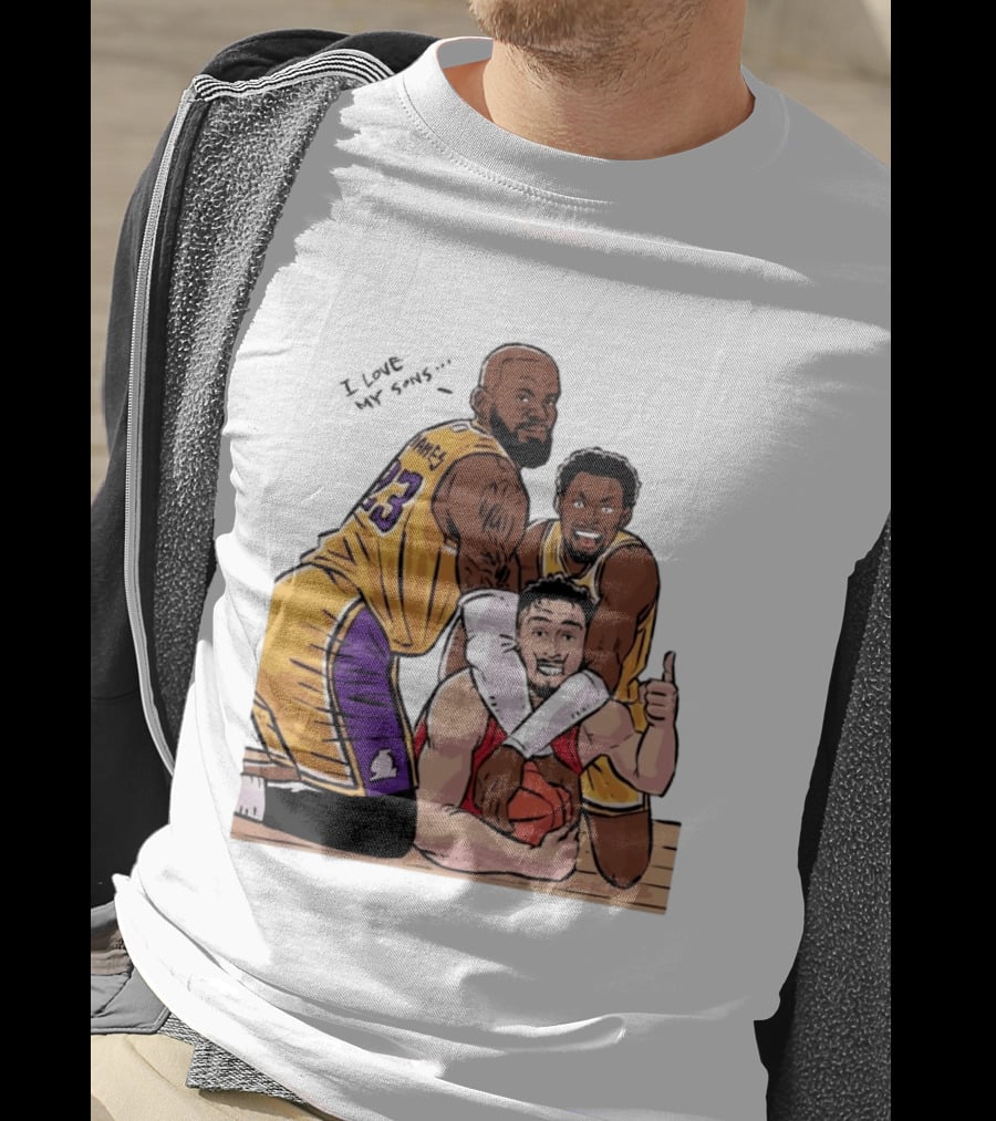 Lebron James Lakers Family Bronny Sengun Cartoon Basketball Scene T-Shirt