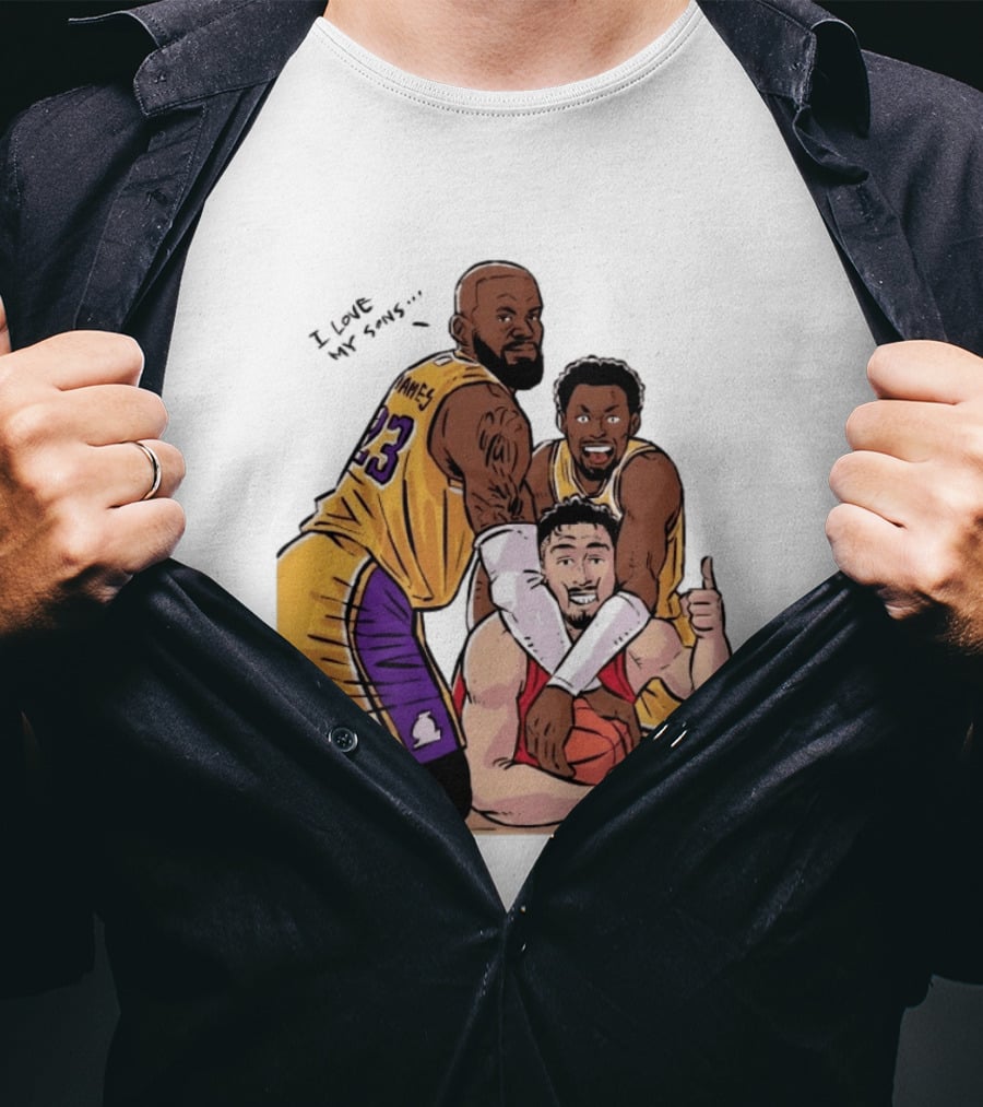 Lebron James Lakers Family Bronny Sengun Cartoon Basketball Scene T-Shirt
