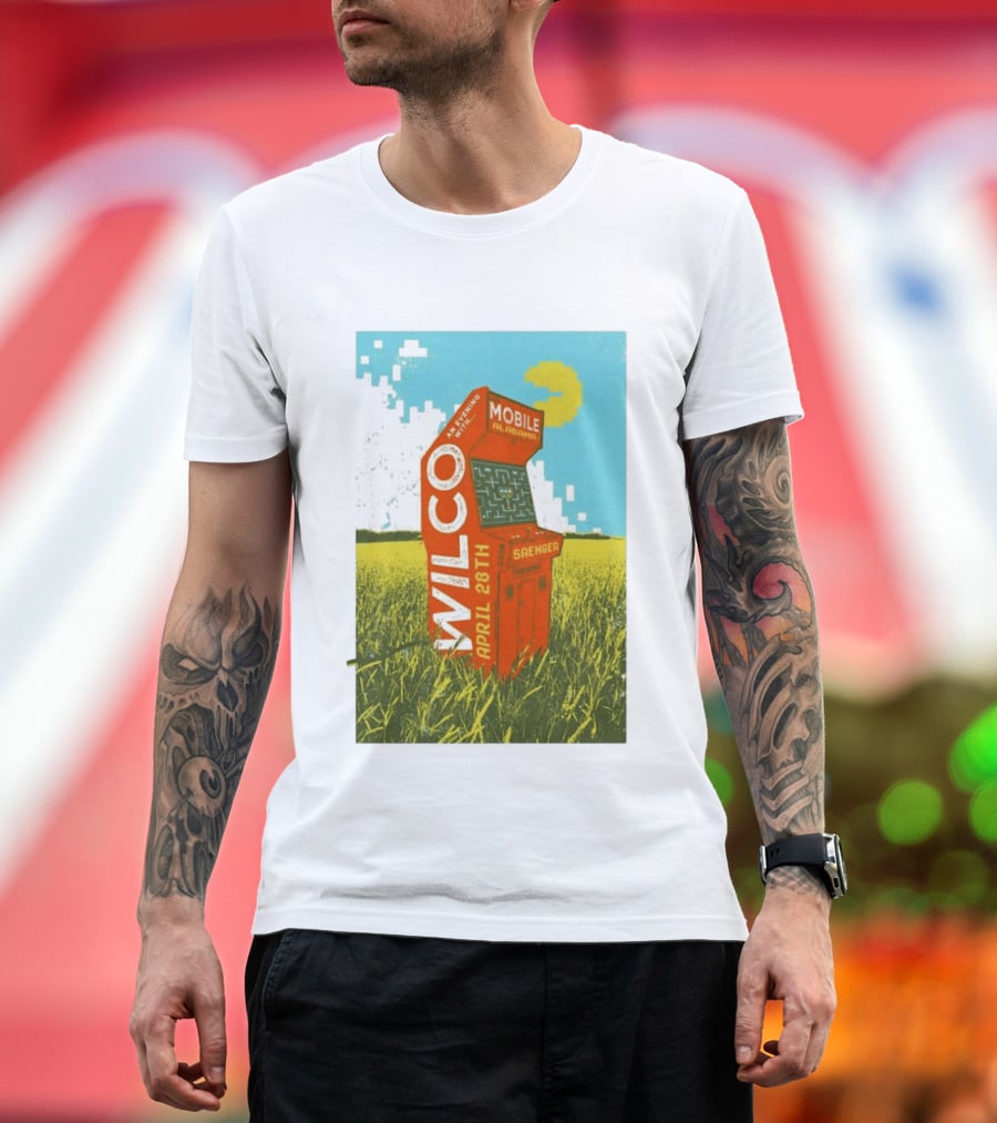 Wilco Saenger Mobile Alabama April 28th Arcade Retro Concert T-Shirt