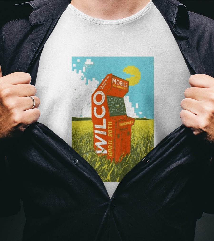 Wilco Saenger Mobile Alabama April 28th Arcade Retro Concert T-Shirt