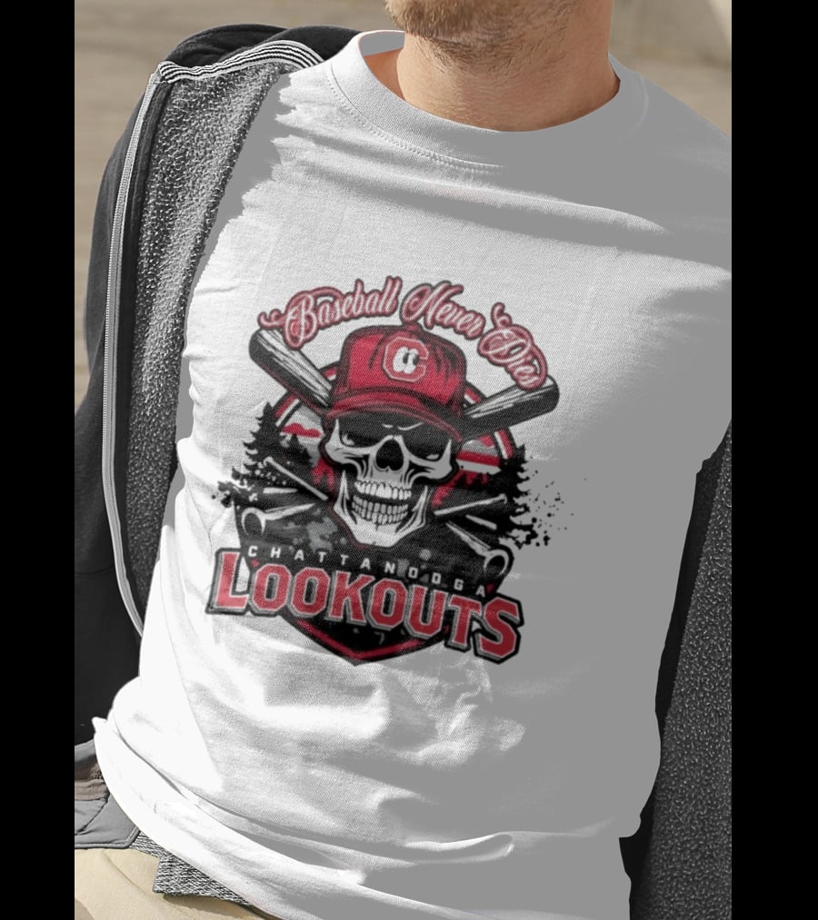 Chattanooga Lookouts Twisted River Skull Bats T-Shirt