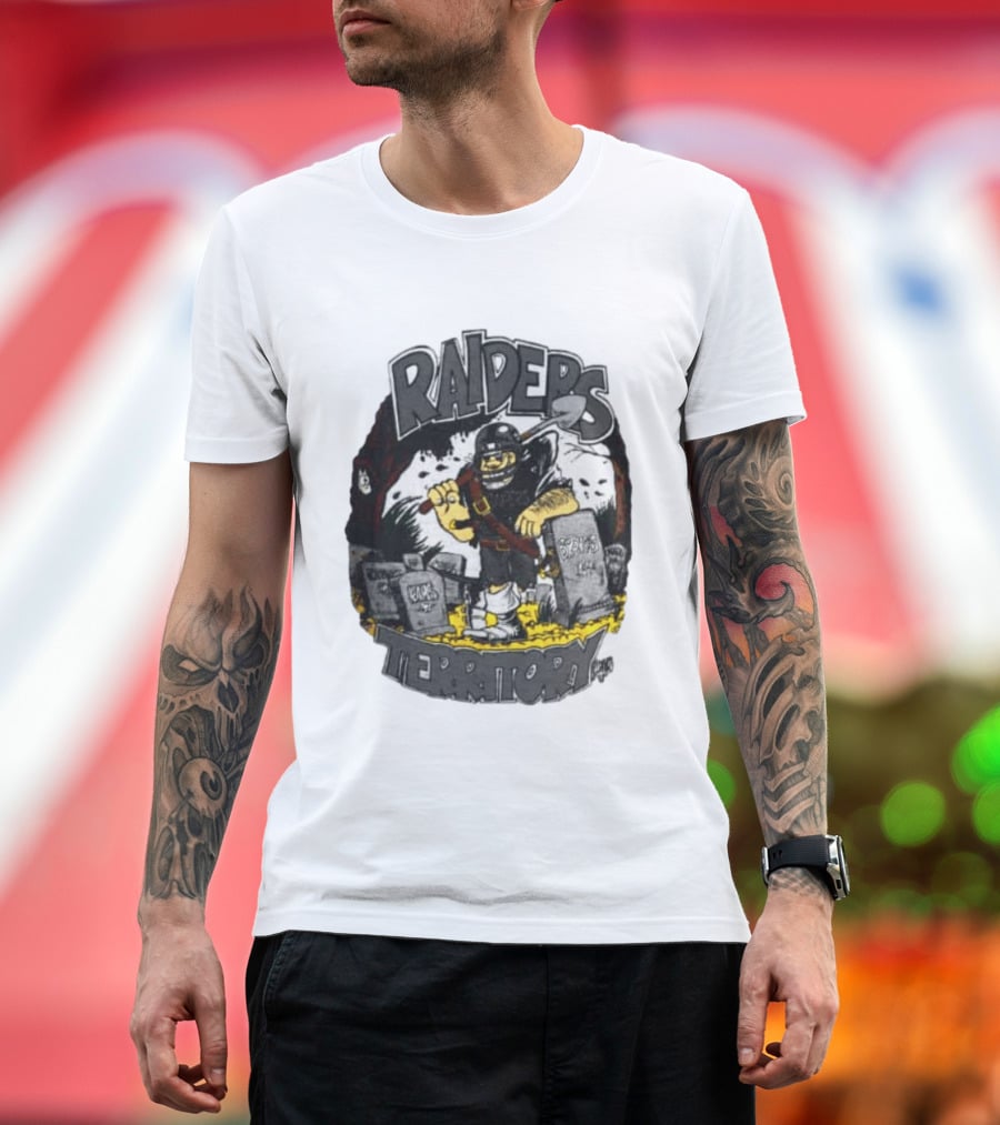 Raiders Territory Cartoon Character With Shovel And Tombstones T-Shirt