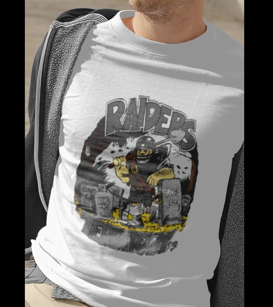 Raiders Territory Cartoon Character With Shovel And Tombstones T-Shirt