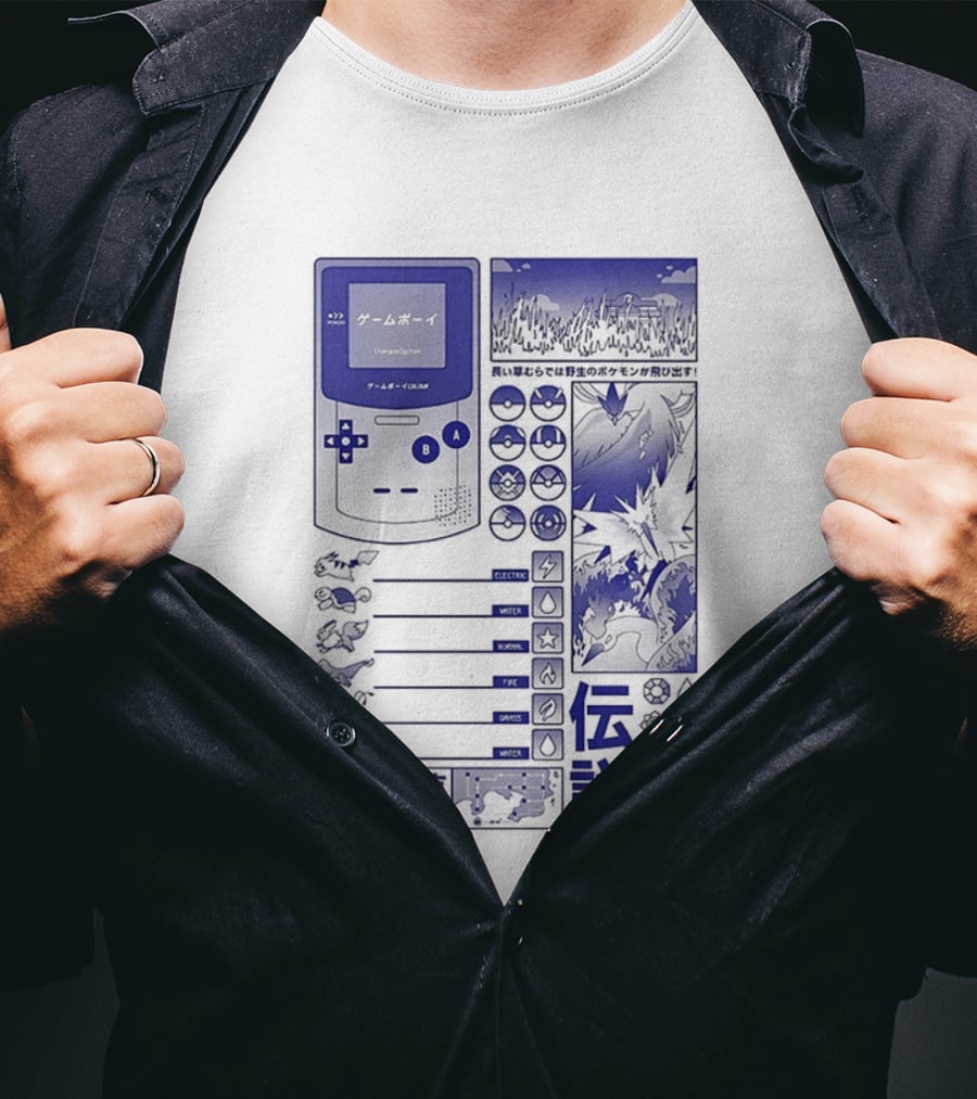 Pikachu Game Boy Gen 1 Pokémon Monsters Japanese T-Shirt