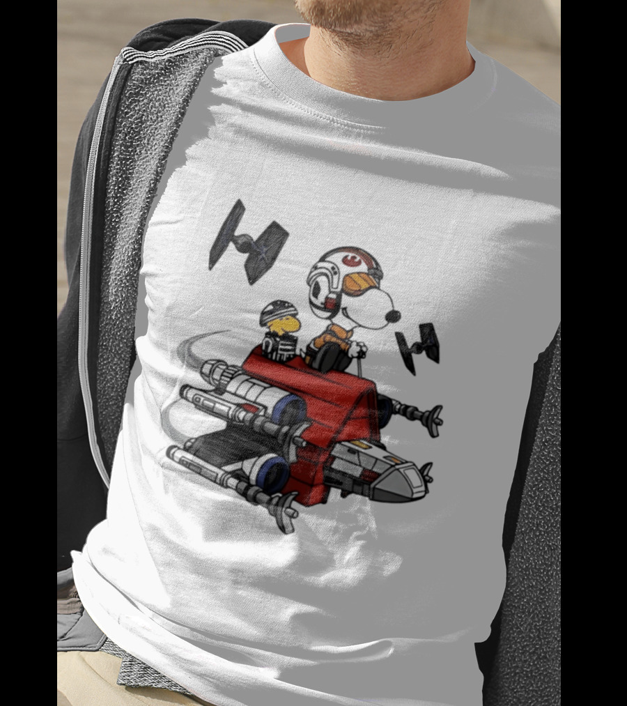Space Beagle Snoopy Star Wars X Wing Doghouse Woodstock TIE Fighters T-Shirt
