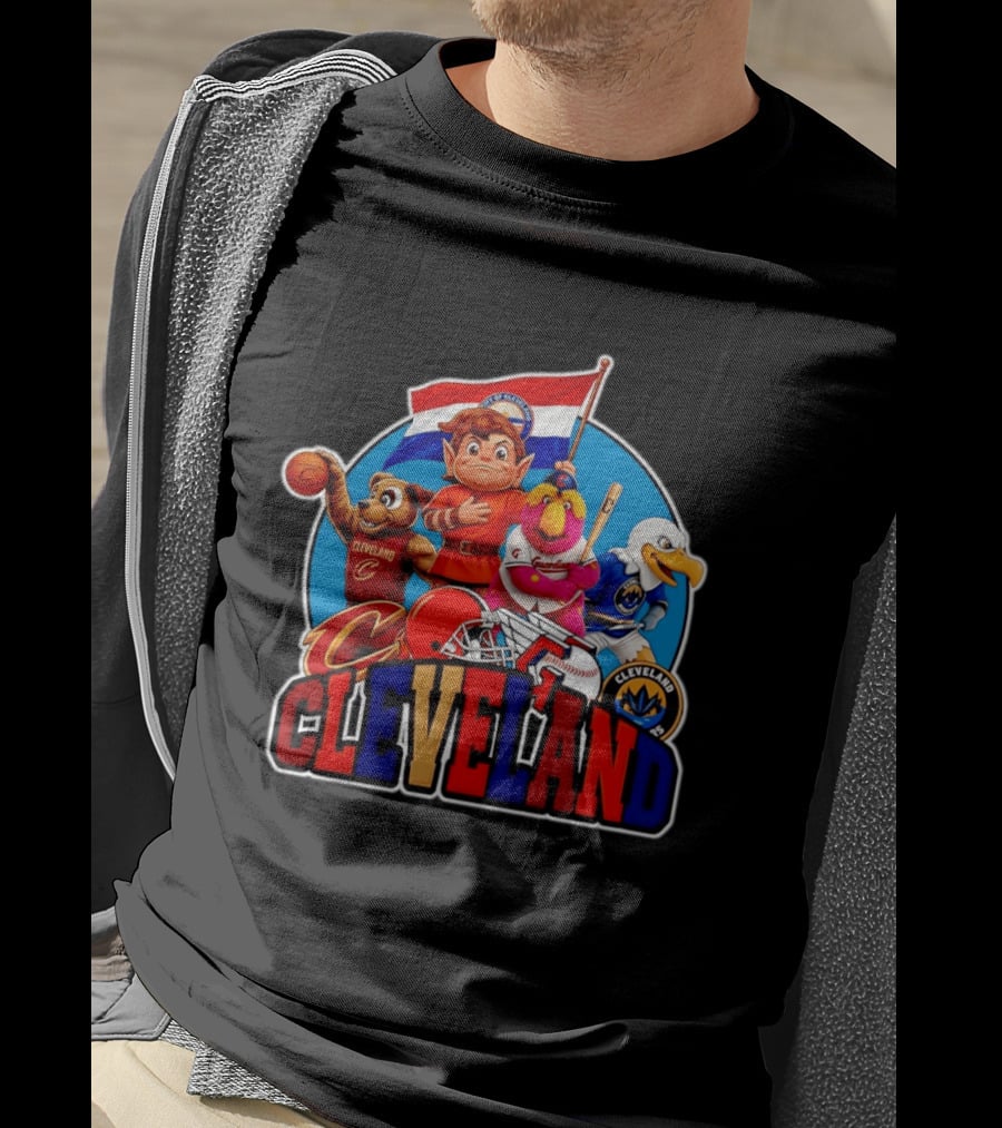 Cleveland City Mascots Cavaliers Guardians Browns Blue Jackets T-Shirt