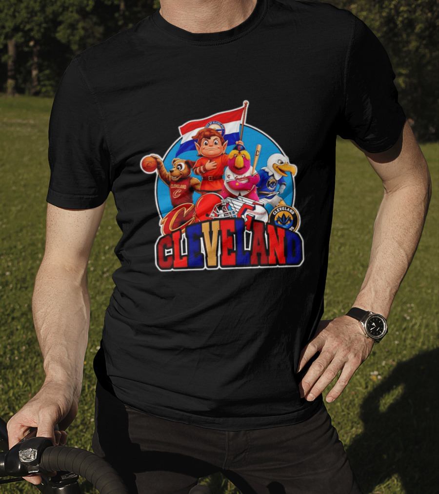 Cleveland City Mascots Cavaliers Guardians Browns Blue Jackets T-Shirt