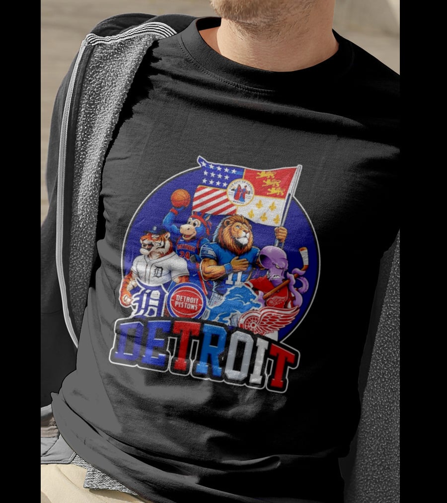 Detroit Pistons Tigers Lions Red Wings City Of Detroit Sports Mascots T-Shirt
