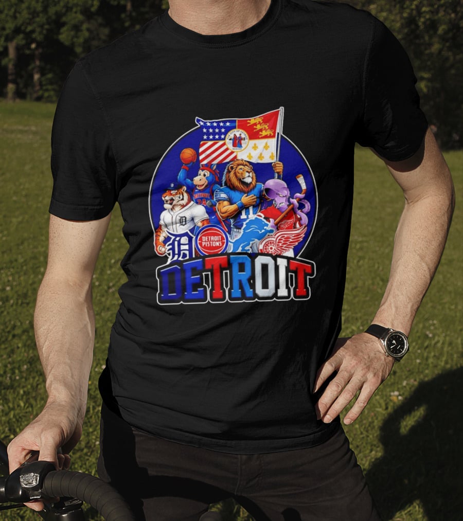 Detroit Pistons Tigers Lions Red Wings City Of Detroit Sports Mascots T-Shirt