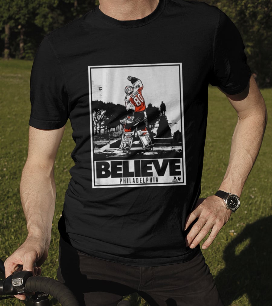 Dan Vladar 80 Jersey Believe Philadelphia Statue Hockey Scene T-Shirt