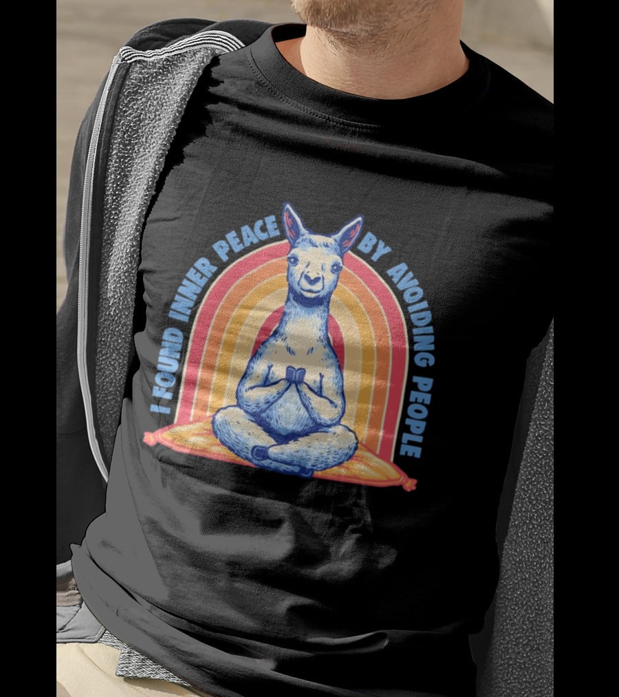 I Found Inner Peace By Avoiding People Meditating Llama Rainbow T-Shirt