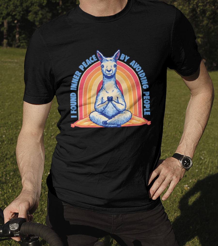 I Found Inner Peace By Avoiding People Meditating Llama Rainbow T-Shirt