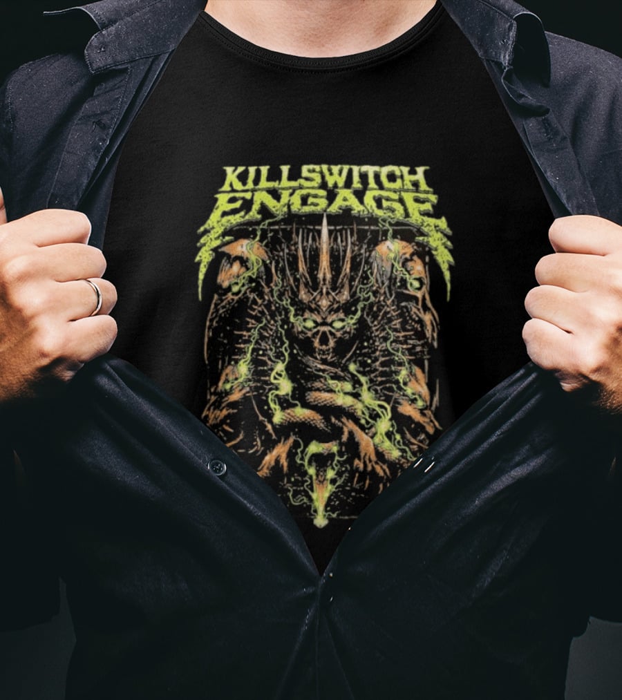 Killswitch Engage Skullcrown Spiked Skull With Green Flames T-Shirt