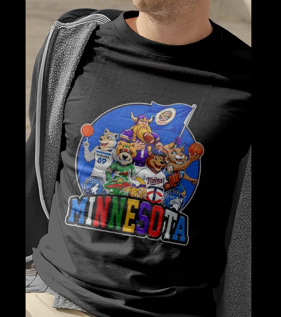 Minnesota Sports Team Characters Vikings Wolves Twins Wild Logos T-Shirt