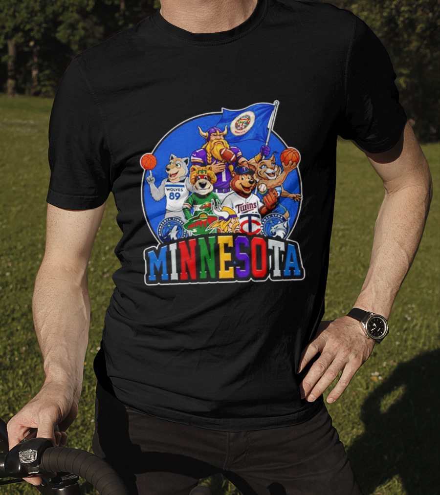 Minnesota Sports Team Characters Vikings Wolves Twins Wild Logos T-Shirt