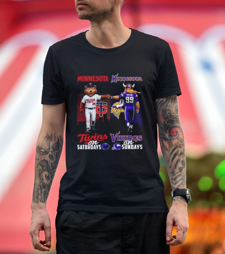 Minnesota Twins Saturdays Vs Vikings Sundays Sports Mashup T-Shirt