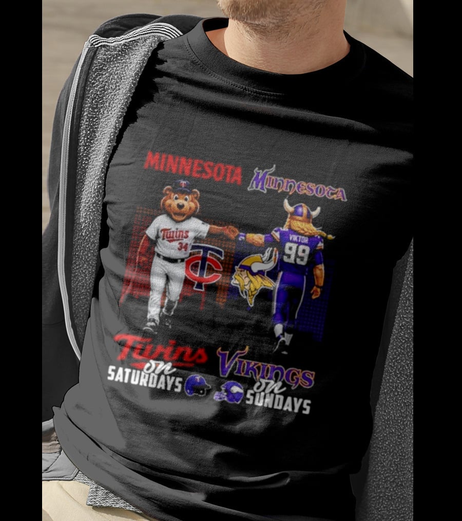 Minnesota Twins Saturdays Vs Vikings Sundays Sports Mashup T-Shirt