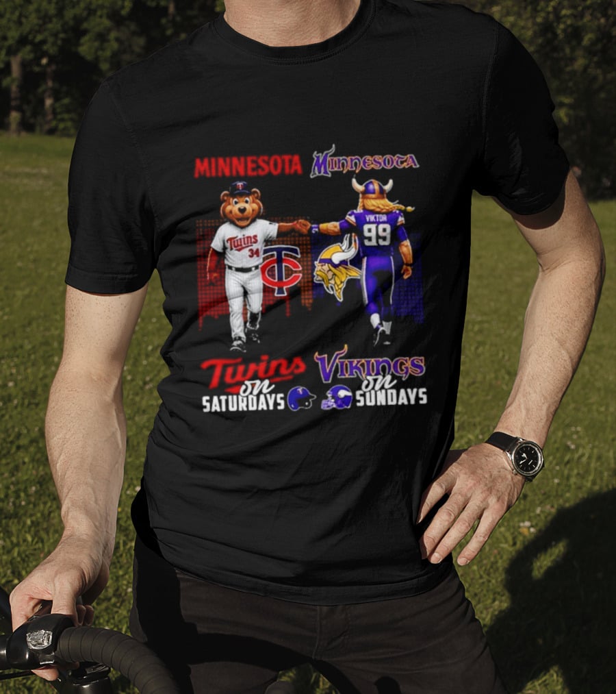 Minnesota Twins Saturdays Vs Vikings Sundays Sports Mashup T-Shirt