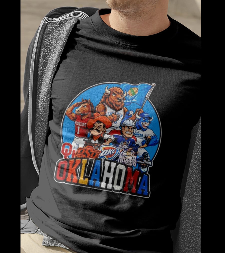 Oklahoma Sooners Cowboys Thunder Oilers Mascot Collage T-Shirt