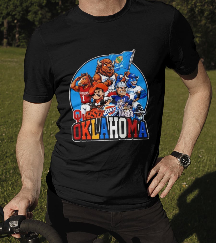 Oklahoma Sooners Cowboys Thunder Oilers Mascot Collage T-Shirt