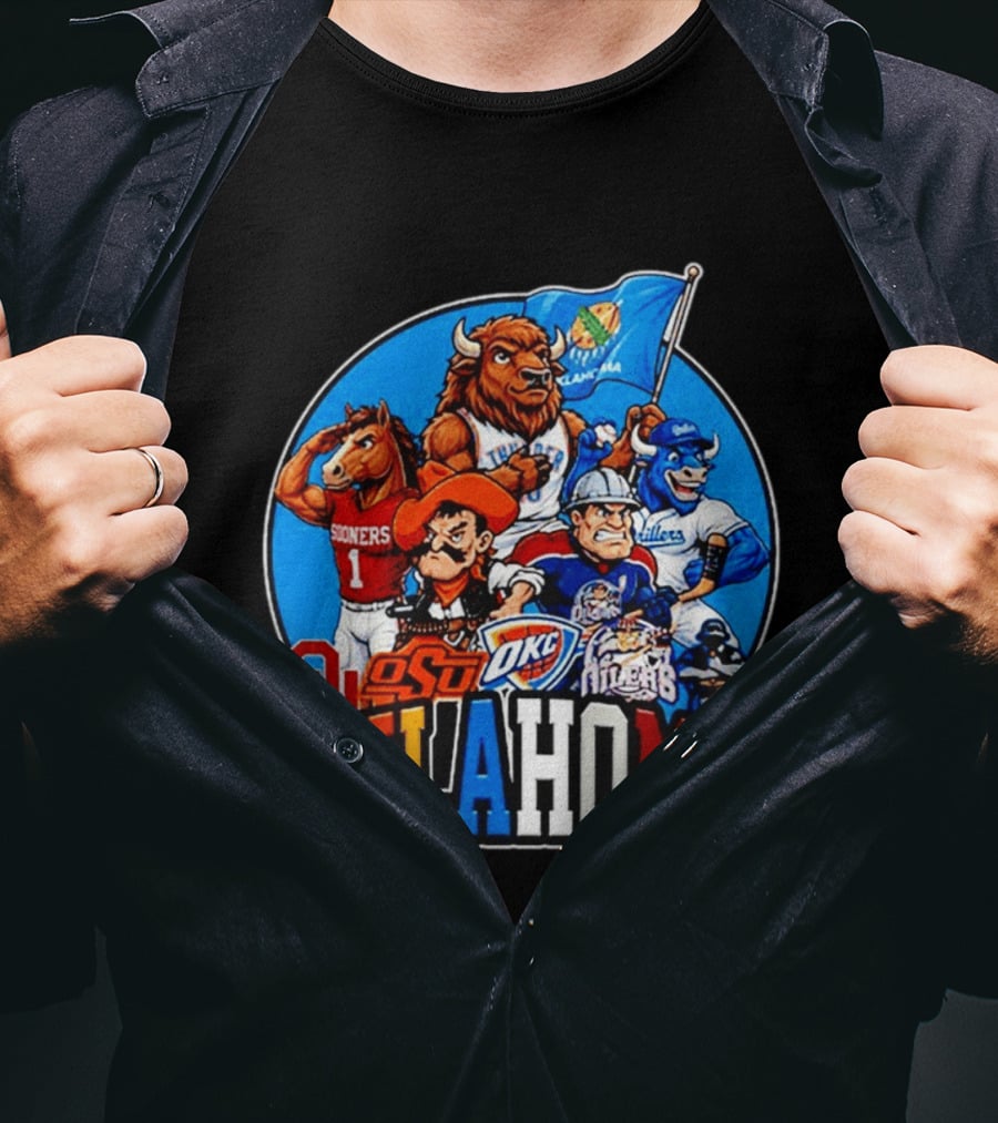 Oklahoma Sooners Cowboys Thunder Oilers Mascot Collage T-Shirt