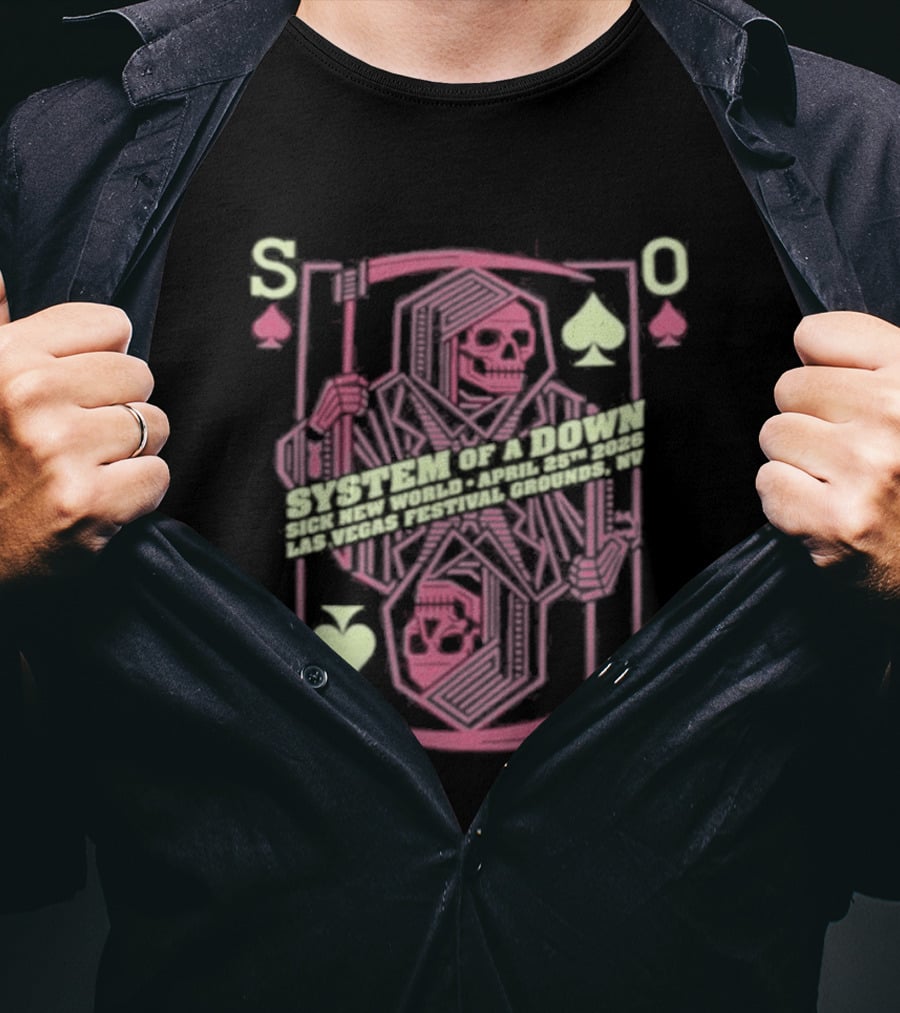 SOAD April 25th 2026 Las Vegas Playing Card Skull T-Shirt