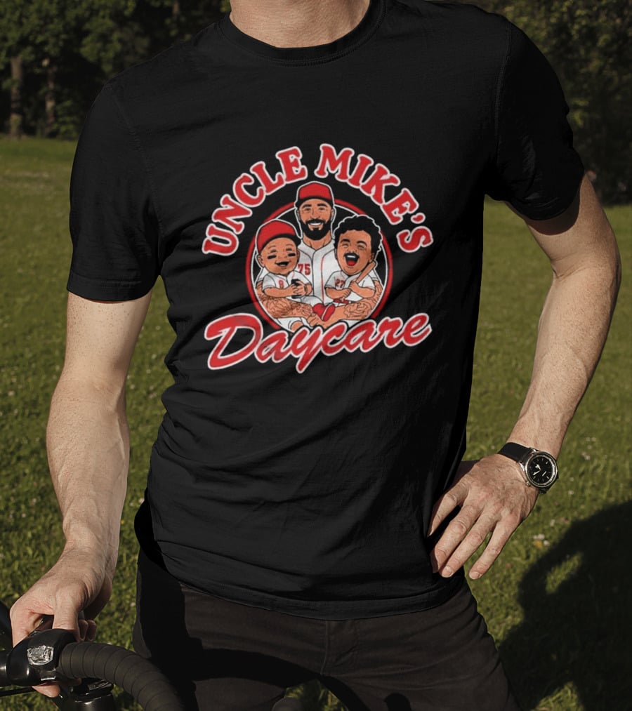 Uncle Mike's Daycare 75 Red Cap Family Fun Sports Team T-Shirt