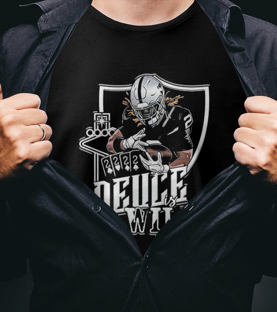 Deuce Is Wild Football Player Silver Helmet Playing Card Shield T-Shirt