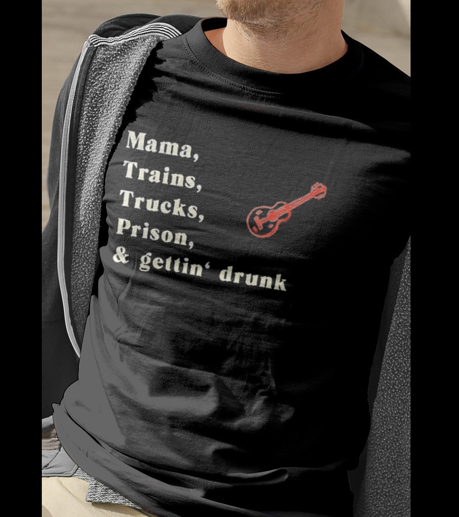 David Allan Coe Mama Trains Trucks Prison Getting Drunk Legend With Guitar T-Shirt