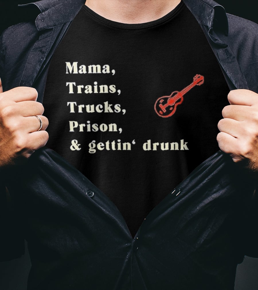 David Allan Coe Mama Trains Trucks Prison Getting Drunk Legend With Guitar T-Shirt