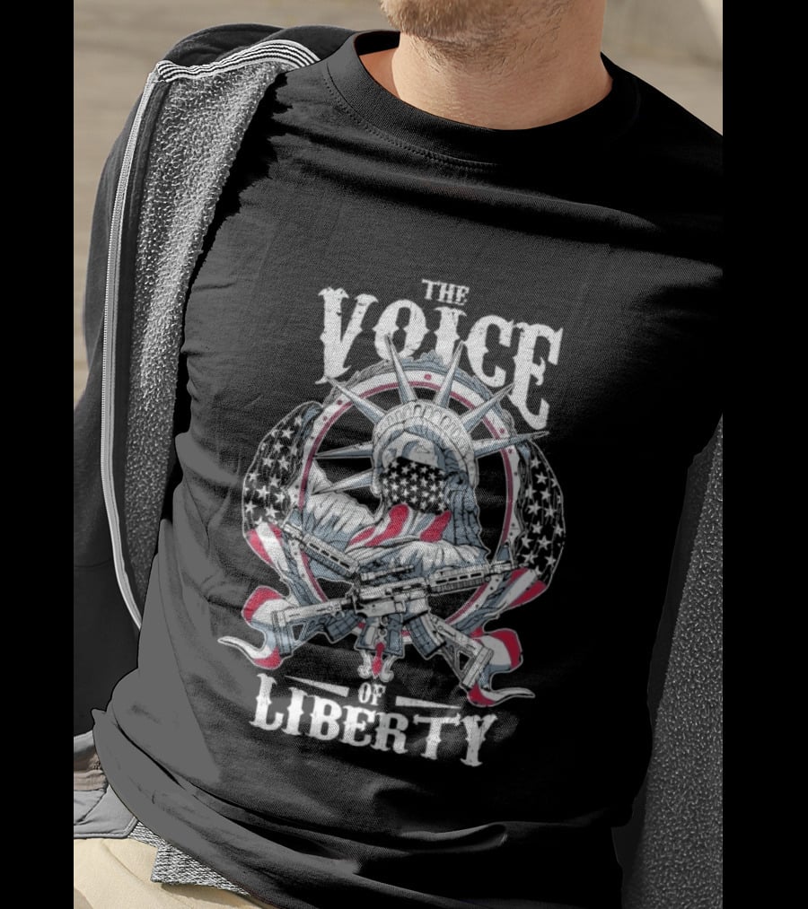 The Voice Of Liberty 2026 Patriotic Emblem Statue And Flag T-Shirt