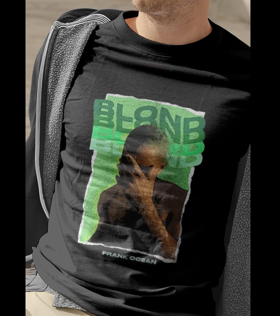 BLOND Frank Ocean Album Cover Art With Green Text And Contemplative Pose T-Shirt