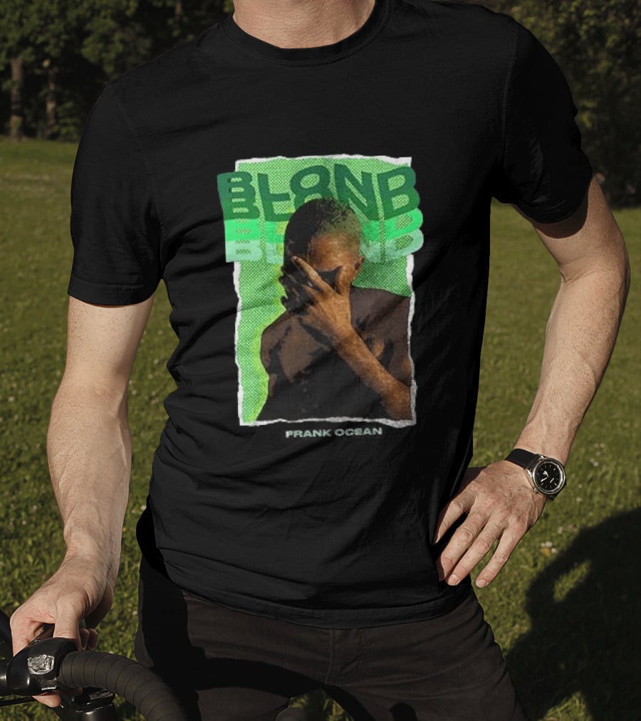 BLOND Frank Ocean Album Cover Art With Green Text And Contemplative Pose T-Shirt