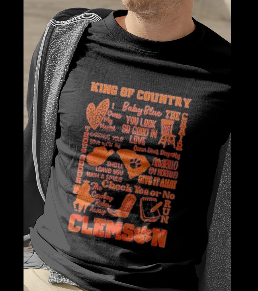 King Of Country Clemson Tigers Baby Blue Amarillo Check Yes Or No T-Shirt