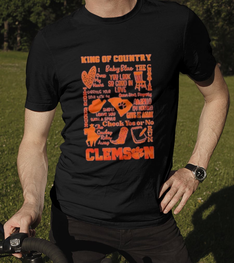 King Of Country Clemson Tigers Baby Blue Amarillo Check Yes Or No T-Shirt