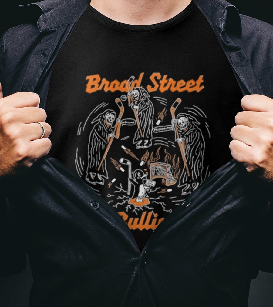 Philadelphia Broad Street Bullies Skull 2026 Hockey Sticks And Flames T-Shirt