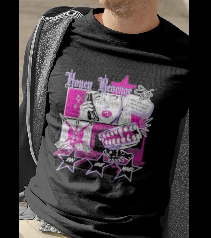 Honey Revenge Comic Style Pink And Black Lips Starburst T-Shirt