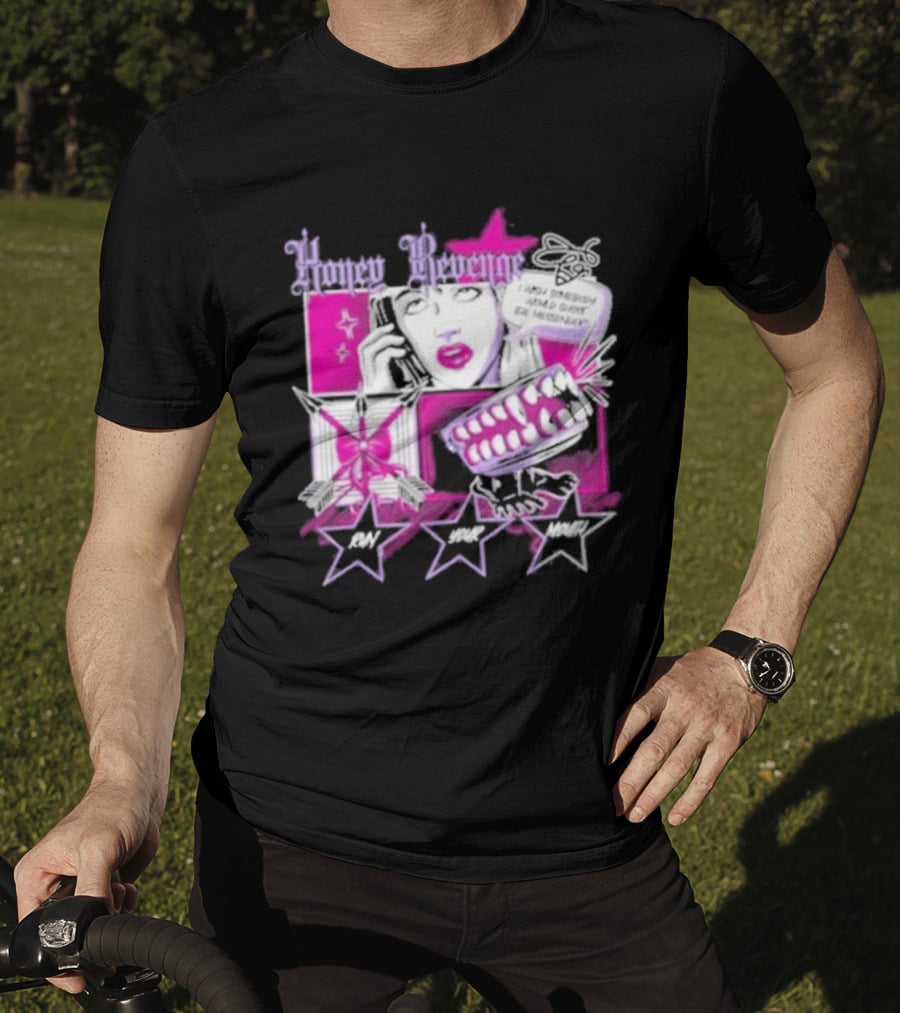 Honey Revenge Comic Style Pink And Black Lips Starburst T-Shirt