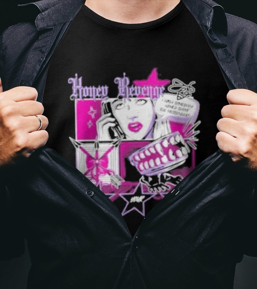 Honey Revenge Comic Style Pink And Black Lips Starburst T-Shirt