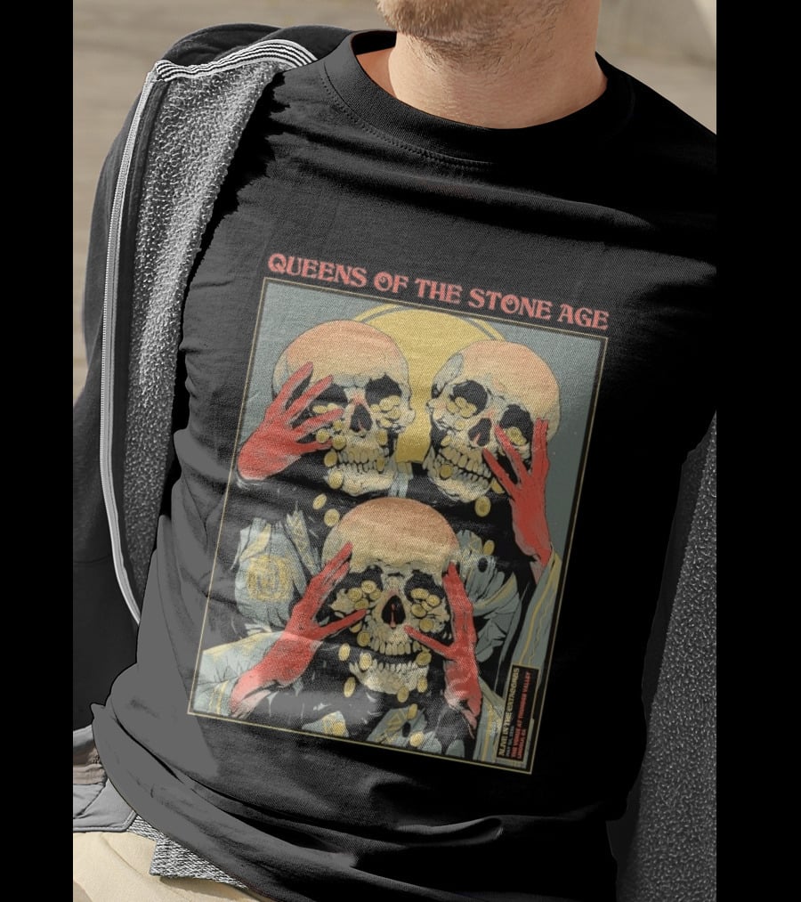 Queens Of The Stone Age Lincoln CA 5.1.2026 Skull Imagery With Coins T-Shirt