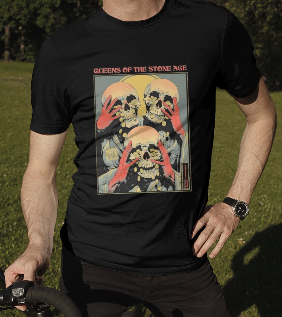 Queens Of The Stone Age Lincoln CA 5.1.2026 Skull Imagery With Coins T-Shirt