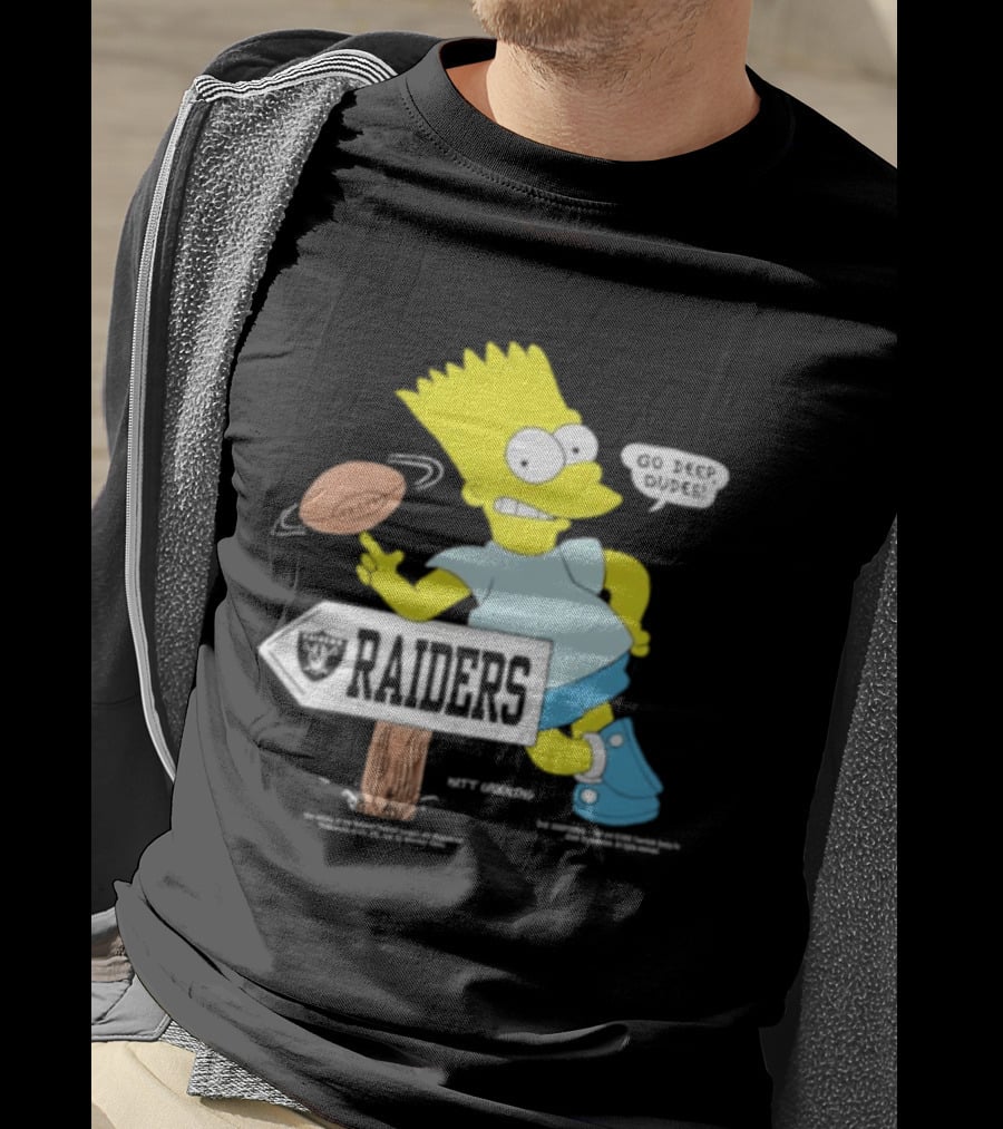 Raiders Bart Simpson Football Spin Near Raiders Sign T-Shirt