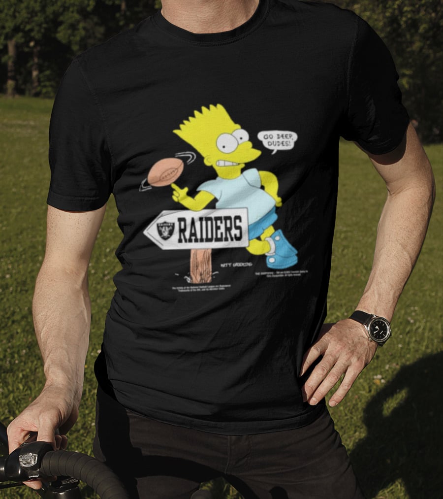 Raiders Bart Simpson Football Spin Near Raiders Sign T-Shirt