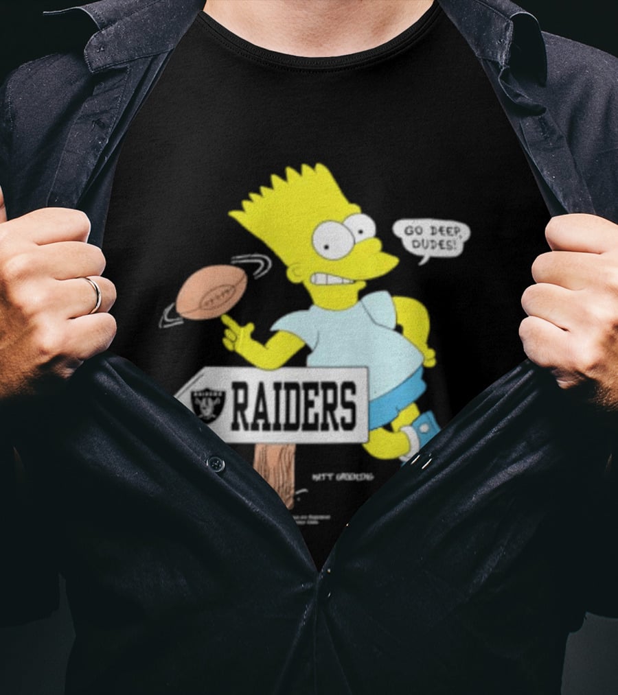 Raiders Bart Simpson Football Spin Near Raiders Sign T-Shirt