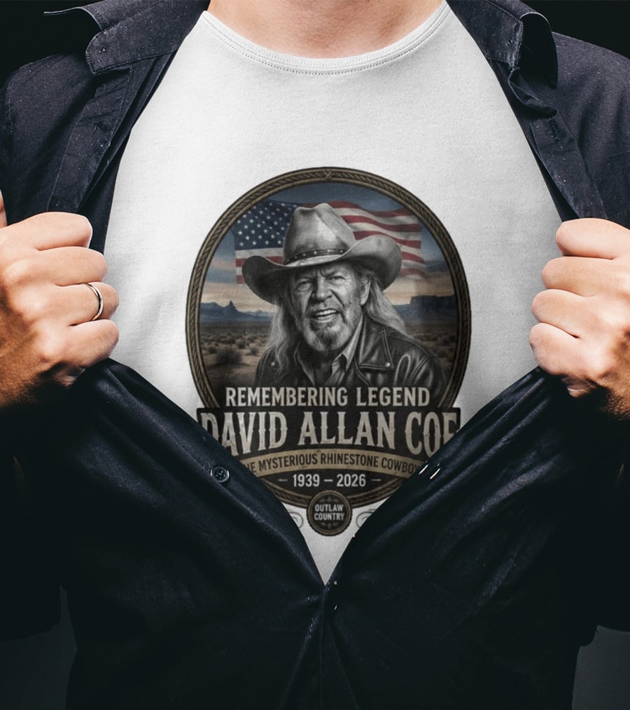 David Allan Coe Remembering Legend The Mysterious Rhinestone Cowboy 1939 2026 Outlaw Country T-Shirt