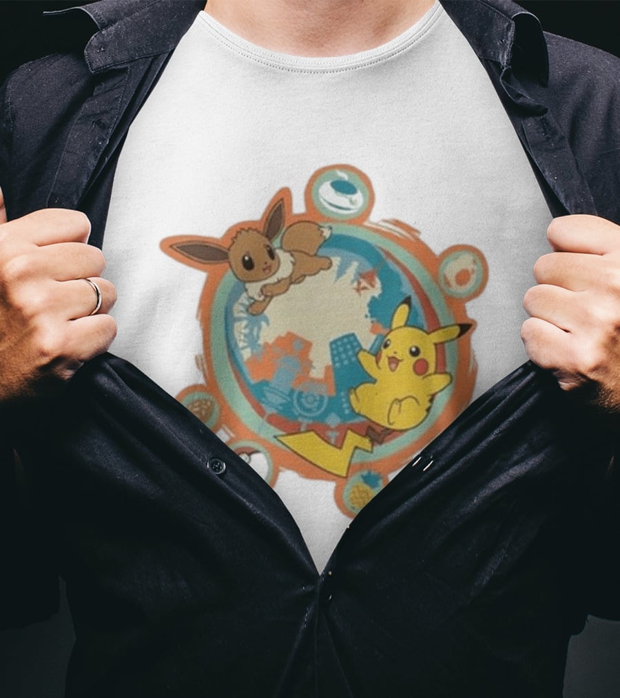 Pokémon GO 10th Anniversary Pikachu Eevee Celebration With Poké Ball And Elemental T-Shirt