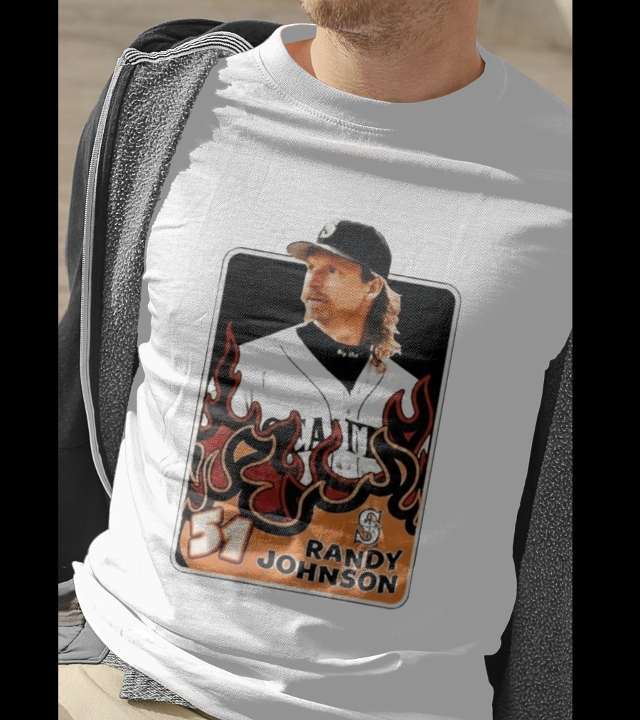 Seattle Mariners Randy Johnson Big Unit 51 MLB Baseball Flames T-Shirt